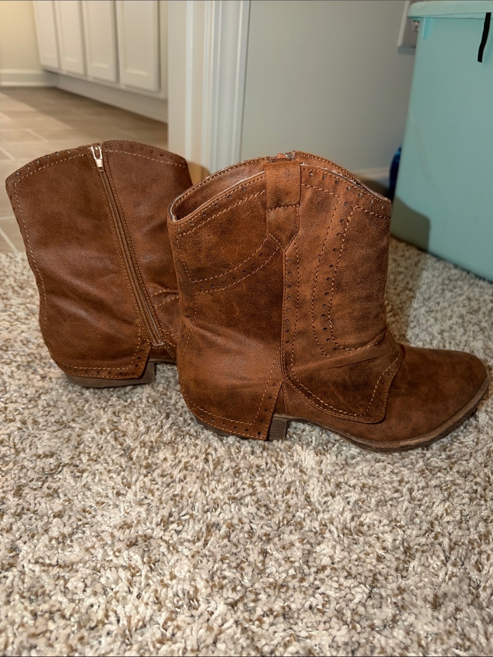 Very G Brown Suede Western Ankle Booties